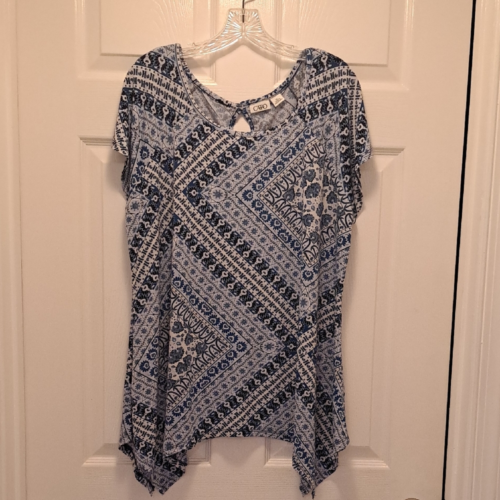 Cato Navy and White Geometric Women's Blouse